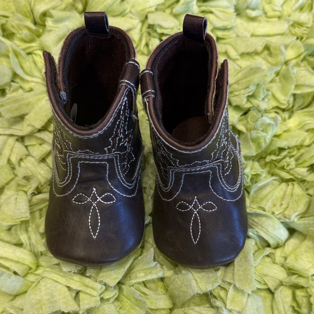 Rising Star Brand, Baby Cowboy Boots, 3-6 Months, stitched, faux brown leather - Picture 4 of 7